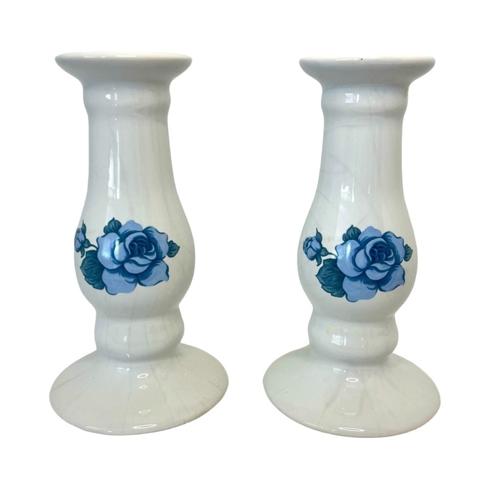 Vintage Blue Velvet 6 Inch Candlesticks by Jay Imports